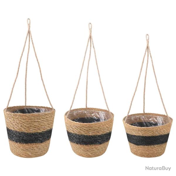 Paniers � plantes en herbe de mer 3 pcs Naturel et noir