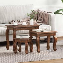 Table Gigogne 3 pcs Marron Bois massif d'acajou