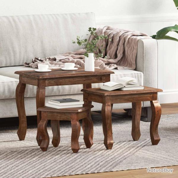 Table Gigogne 3 pcs Marron Bois massif d'acajou