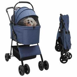 Poussette Pliante pour Animaux Bleu 81 x 47 x 99 cm Polyester