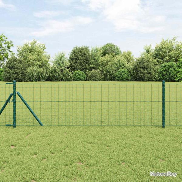 Poteau de cl�ture. 2 pcs Vert 100 cm Acier peint par poudre