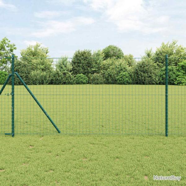 Poteau de cl�ture. 2 pcs Vert Acier peint par poudre