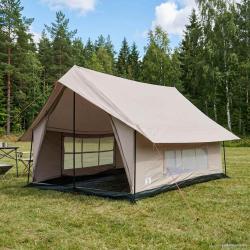 Tente cabane, cr&egrave;me, 340 &times; 246 &times; 210 cm, en polycoton, pour le camping