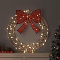 Couronne lumineuse, blanc chaud, en PET, 60 LED, pour l'entr&eacute;e, 75 &times; 75 &times; 8 cm