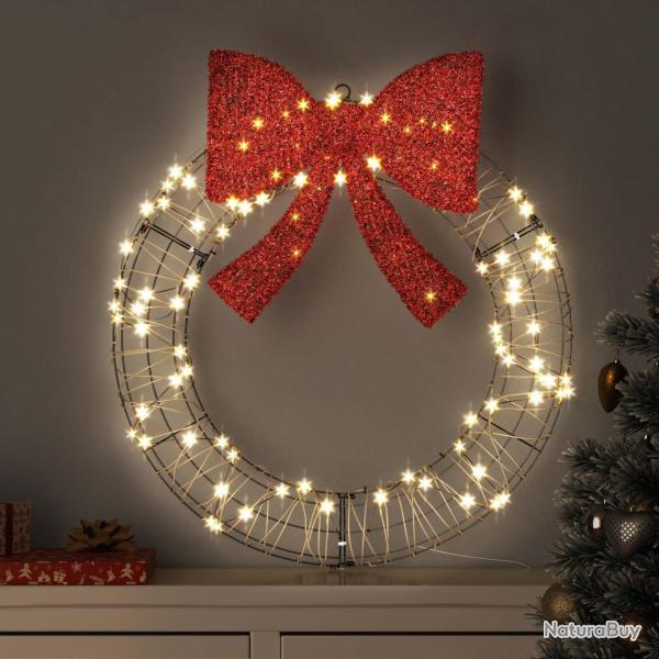 Couronne avec 60 LED Blanc chaud 75 x 75 x 8 cm Rotin
