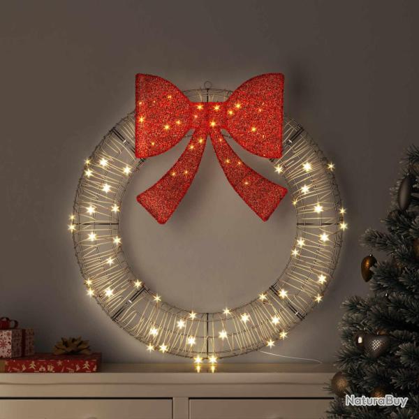 Couronne avec 80 LED Blanc chaud 90 x 90 x 9 cm Rotin