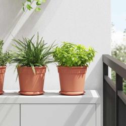 Pot &agrave; fleurs rond 24 pcs Rouge brique &Oslash; 19 x 16 cm Plastique
