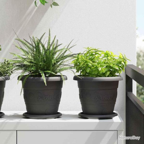 Pot � fleurs rond 6 pc Noir � 22 x 18 cm Plastique