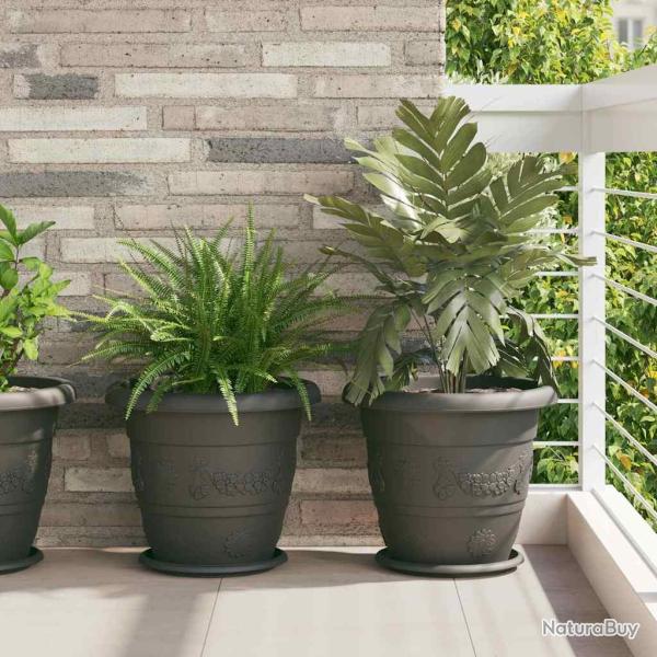 Pot � fleurs rond 6 pc Noir � 39 x 32 cm Plastique