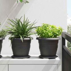 Pot &agrave; fleurs rond 24 pc Noir &Oslash; 22 x 18 cm Plastique