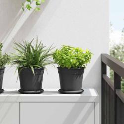 Plateau &agrave; fleurs rond 6 pcs Noir &Oslash; 15,5 x 2 cm Plastique