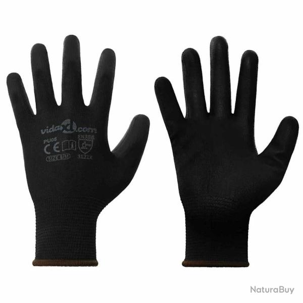 Gants de Travail 24 pcs Noir 8 / m Polyester