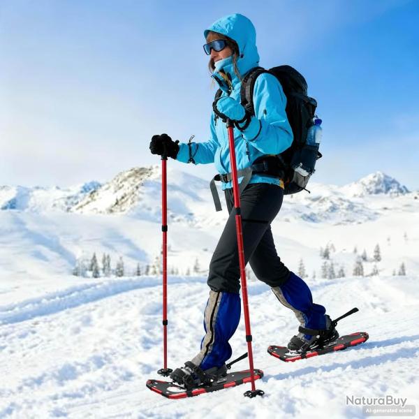 Raquettes � neige 3 EN 1 avec b�tons de randonn�e Rouge et Noir