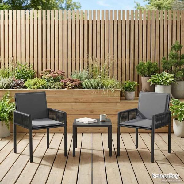 Chaises de 2 pcs Noir et Gris fonc� polyrotin