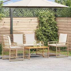 Ensemble de meubles d'ext&eacute;rieur 4 pcs Blanc Naturel et Cr&egrave;me