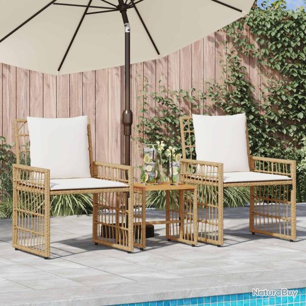 Ensemble de meubles d'ext�rieur 3 pcs Blanc Naturel et Cr�me