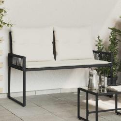 Banc ext&eacute;rieur avec coussin 4 pcs Noir et blanc cr&egrave;me polyrotin