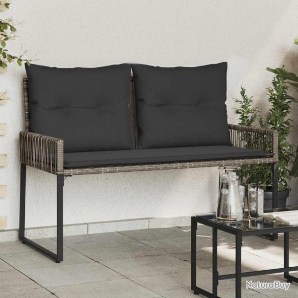 Banc ext�rieur avec coussin 4 pcs Gris et Gris fonc� polyrotin