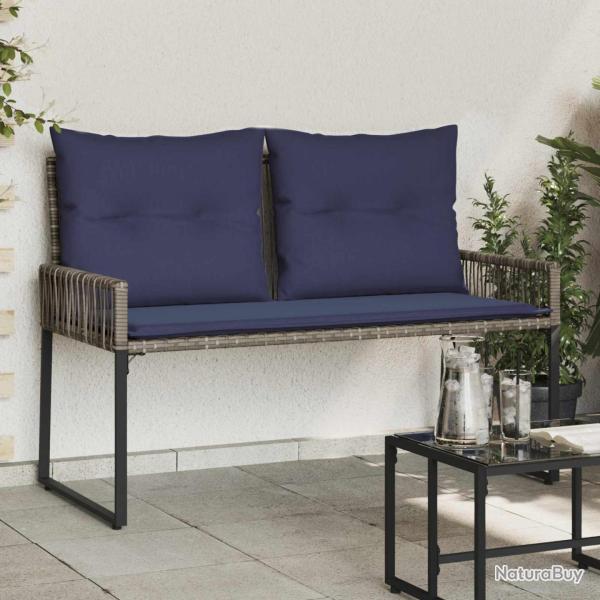 Banc ext�rieur avec coussin 4 pcs Gris et bleu marine polyrotin