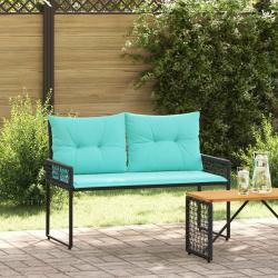 Banc ext&eacute;rieur avec coussin Noir et turquoise 118 x 55 x 82 cm