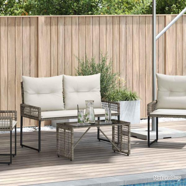 Table de Gris et Noir 80 x 40 x 40 cm Rattan PE et Verre