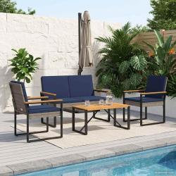 Ensemble de meubles d'ext&eacute;rieur 4 pcs Gris et bleu marine