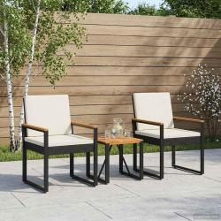 Ensemble de meubles d'ext&eacute;rieur 3 pcs Noir et blanc cr&egrave;me