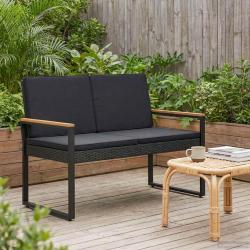 Banc ext&eacute;rieur avec coussin Noir 107 x 61 x 80 cm polyrotin