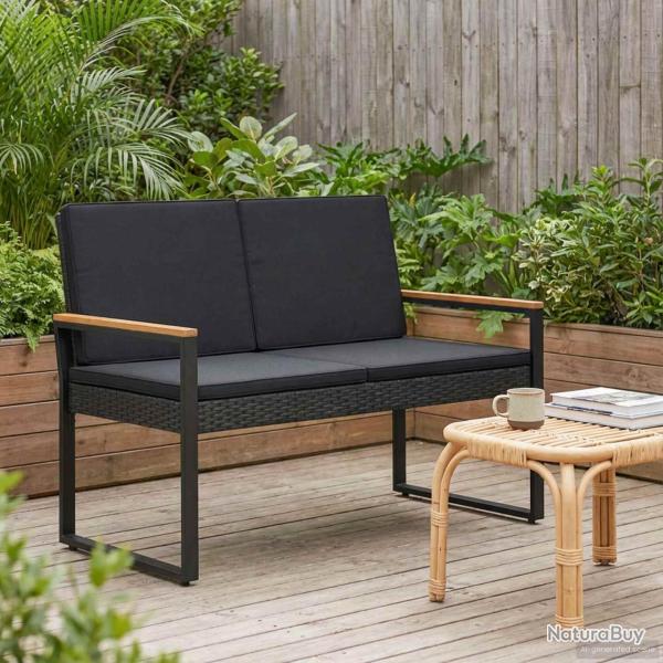 Banc ext�rieur avec coussin Noir 107 x 61 x 80 cm polyrotin