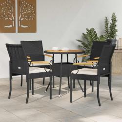 Chaises de avec coussin 4 pcs Noir et blanc cr&egrave;me