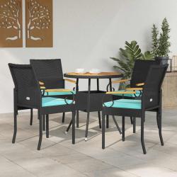 Chaises de 4 pcs Noir et turquoise Poly Rattan et Acacia