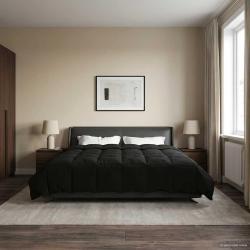Duvet d'hiver Matelass&eacute; Noir 200 x 200 cm Microfibre