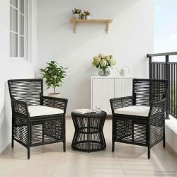 Chaise d'Ext&eacute;rieur avec coussin 2 pcs Noir et Cr&egrave;me polyrotin