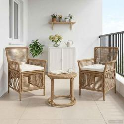 Chaise d'Ext&eacute;rieur avec coussin 2 pcs Beige et cr&egrave;me polyrotin