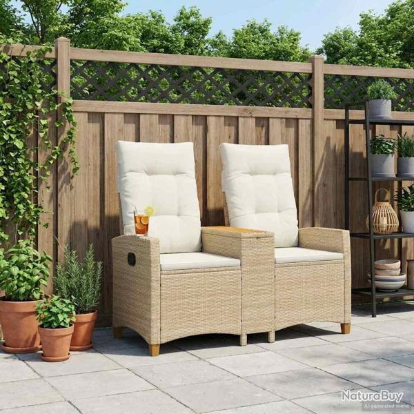 Banc inclinable avec table Beige et blanc cr�me polyrotin