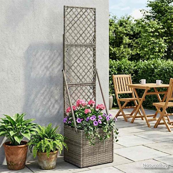 Bac � fleurs avec Treillis Gris 35 x 30 x 135 cm polyrotin