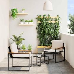 Ensembles de meubles 3 pcs Noir et blanc cr&egrave;me Rotin