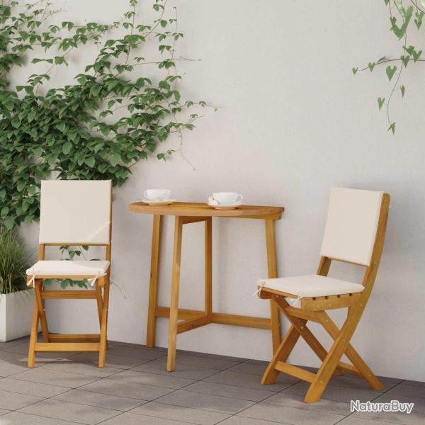 Chaises de bistrot d'ext�rieur avec coussin 2 pcs Cr�me blanc
