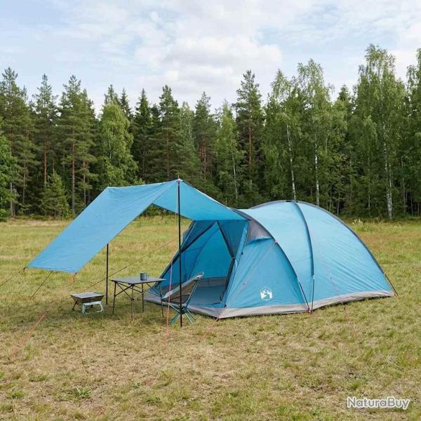 Tente Cabane avec toit Bleu 6 personnes Polyester et Acier