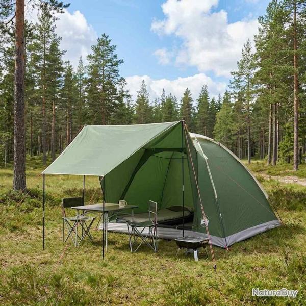 Tente de camping avec toit Vert 4 personnes Polyester et Acier