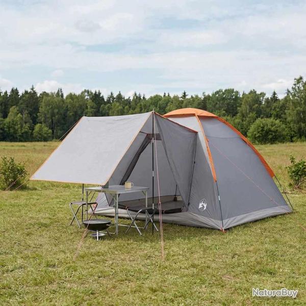 Tente de camping Gris et orange 4 personnes Polyester et Acier