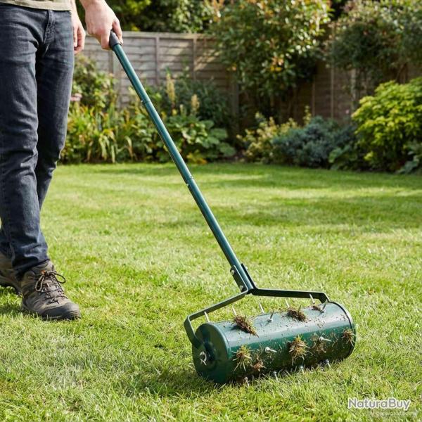 Roller � gazon tir� avec des pinces a�rateur Vert 128 x 38 cm