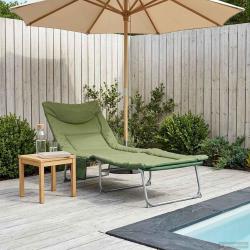 Transat pliant avec coussin Vert fonc&eacute;