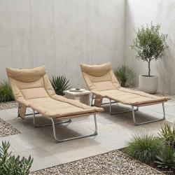 Transat pliant avec coussin 2 pcs Beige