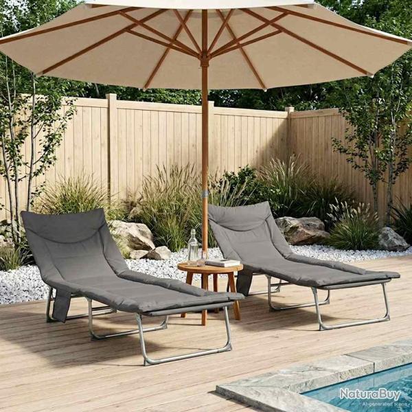 Transat pliant avec coussin 2 pcs Anthracite