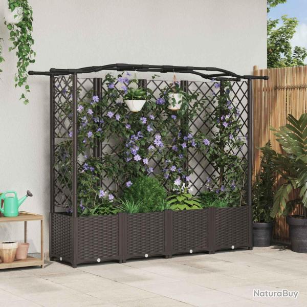 Lit �lev� avec Treillis et Toit Marron 204 x 40 x 138 cm PP