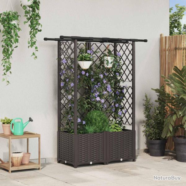Lit �lev� avec Treillis et Toit Marron 124 x 40 x 136 cm PP