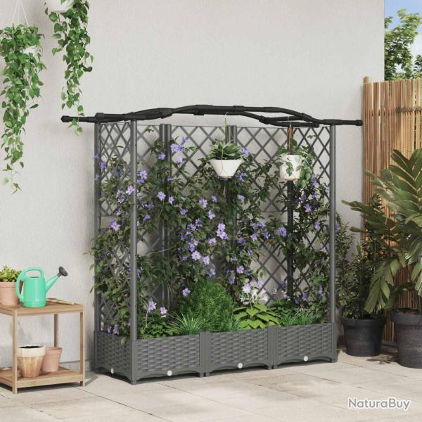 Lit �lev� avec Treillis et Toit Gris clair 163 x 40 x 123 cm PP