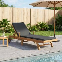 Chaise longue avec coussin Bois de teck massif