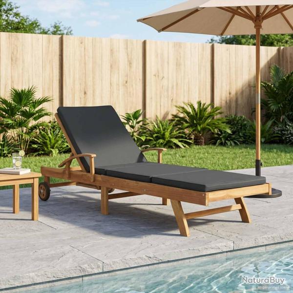 Chaise longue avec coussin Bois de teck massif